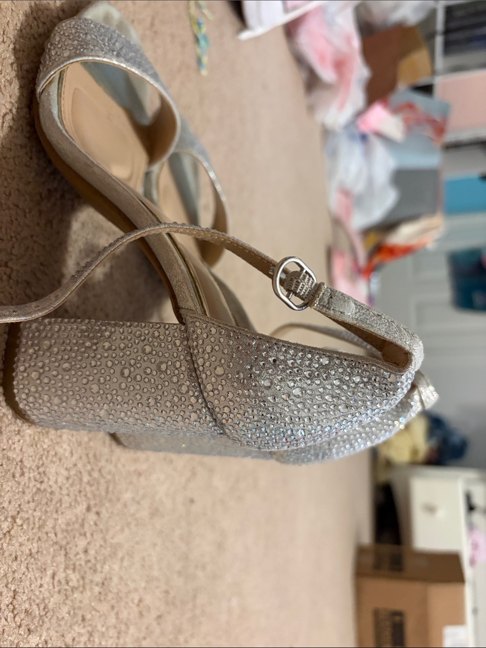 Kelly & Katie Silver Glitter Rhinestone Block Heel Sandals - Girls